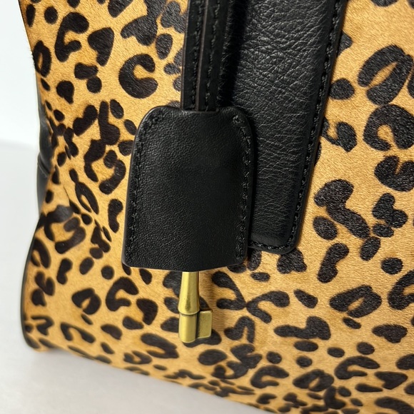 Fossil Black Leather Leopard Cheetah Print Handbag Satchel - Picture 11 of 16